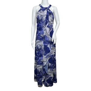 Badgley Mischka Dress Womens 2 Blue White Floral Flower Mark & James Maxi Dress‎